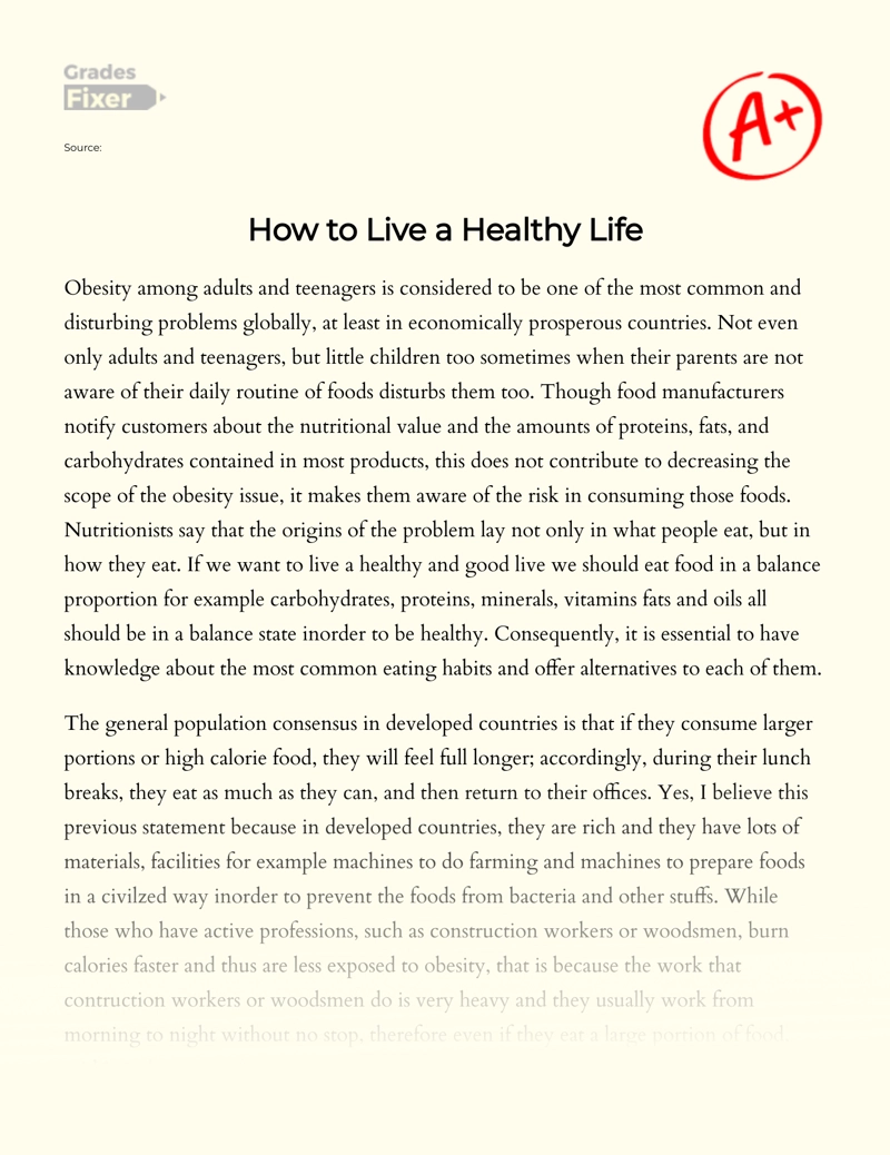 healthy life essay 800 words