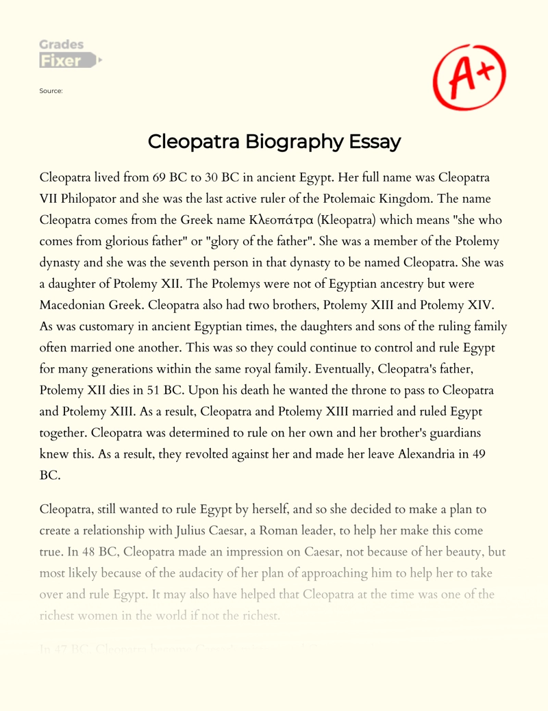 Cleopatra Biography Essay essay