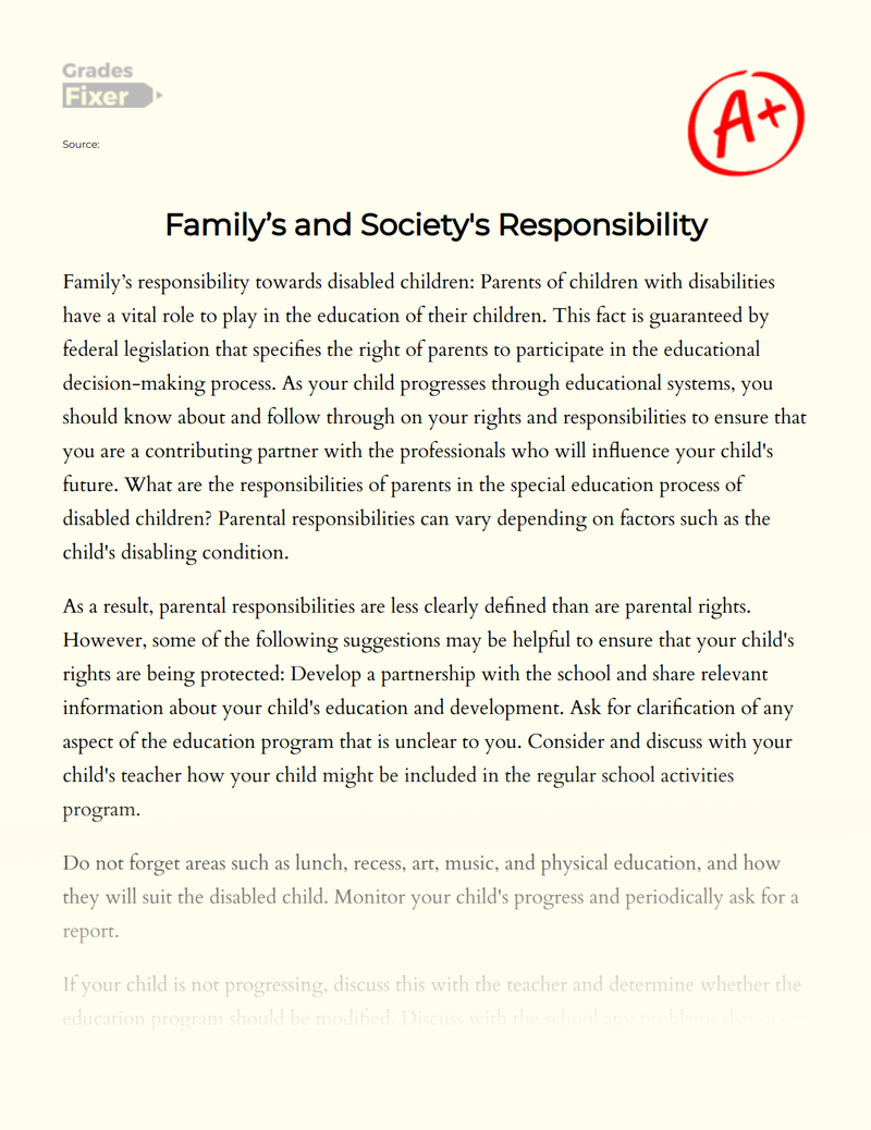 Family’s and Society's Responsibility Essay