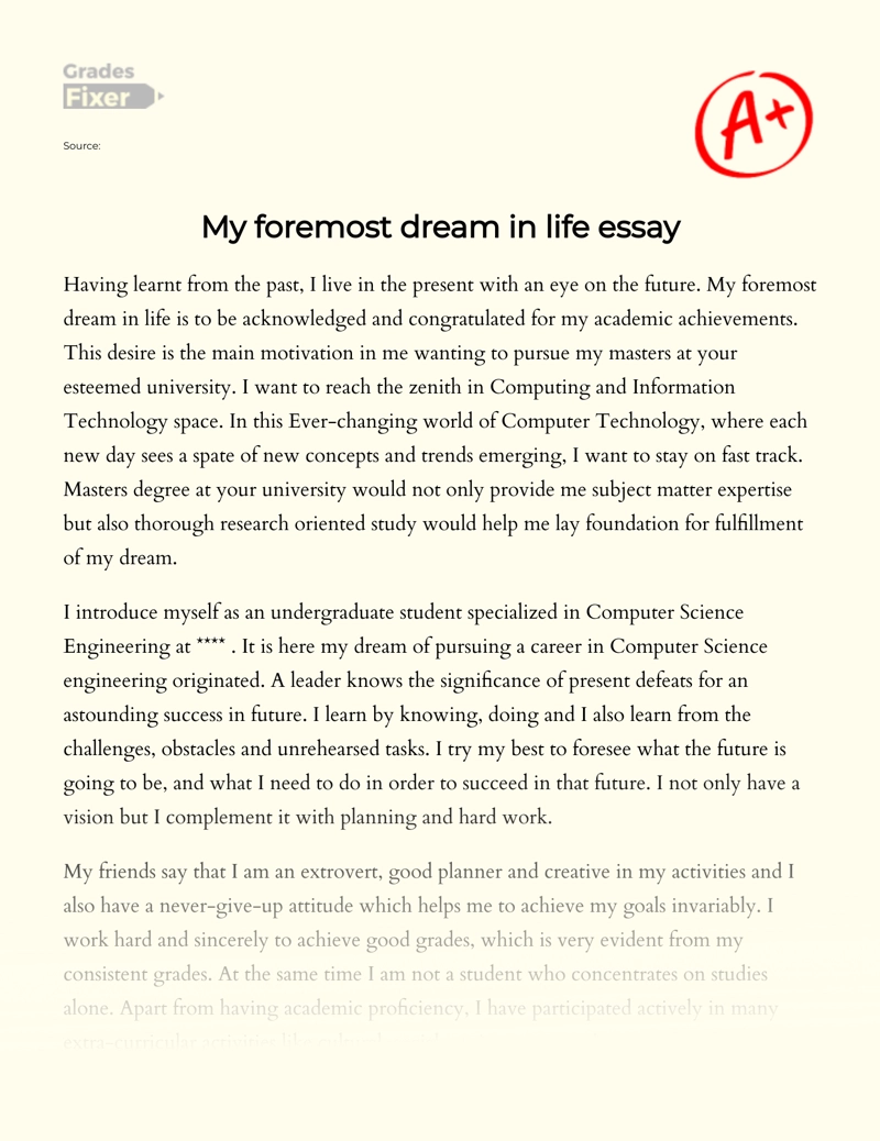 What is My Foremost Dream in Life essay