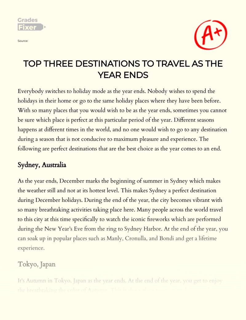 Top Three Destinations to Travel as The Year Ends Essay