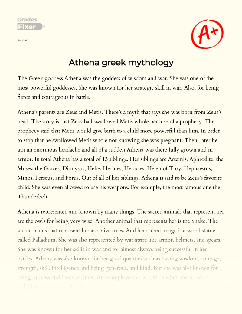 Greek Mythology: Athena essay