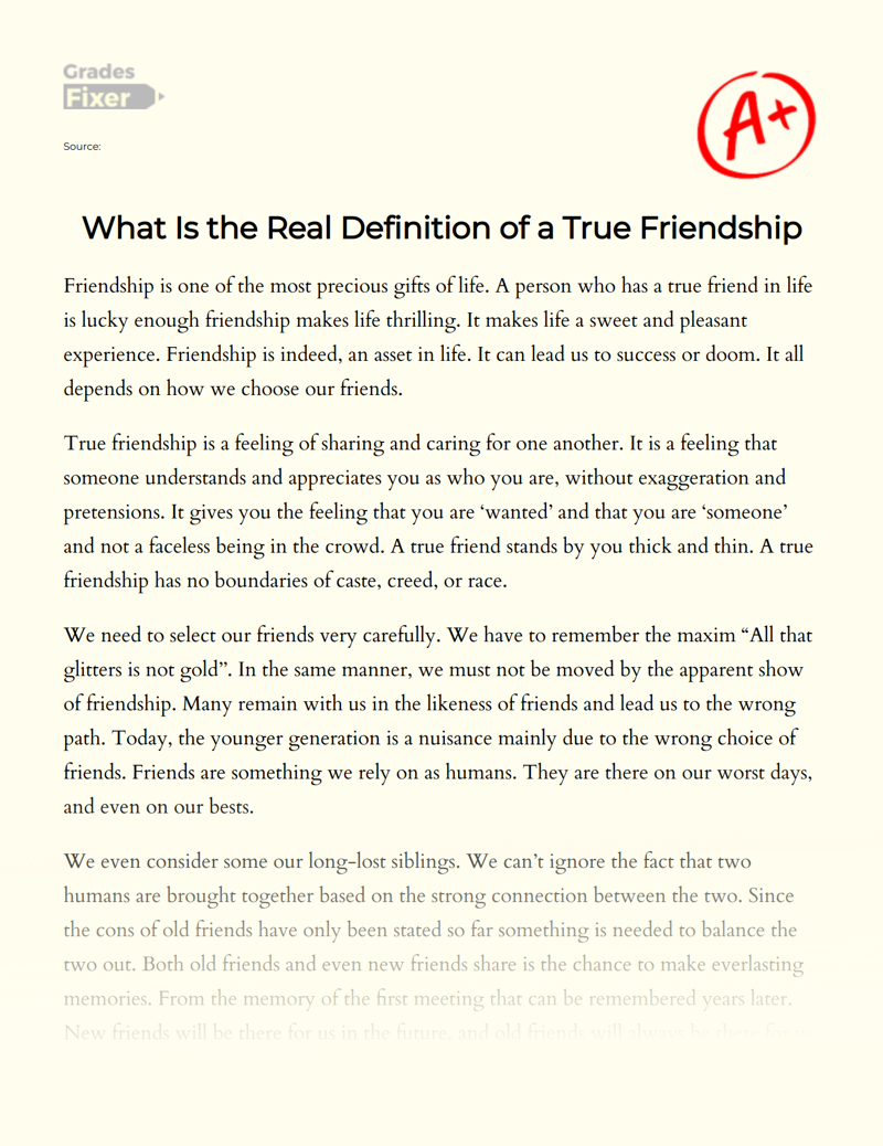 What is The Real Definition of a True Friendship Essay
