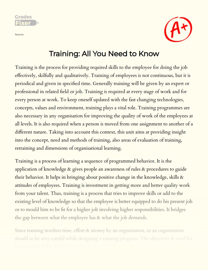 Training: All You Need to Know Essay