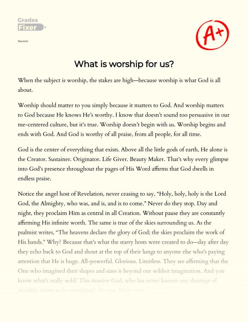 Analysis of What Worship is for Us Essay