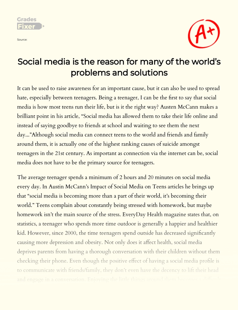 Social Media is The Reason for Many of The World’s Problems and Solutions Essay