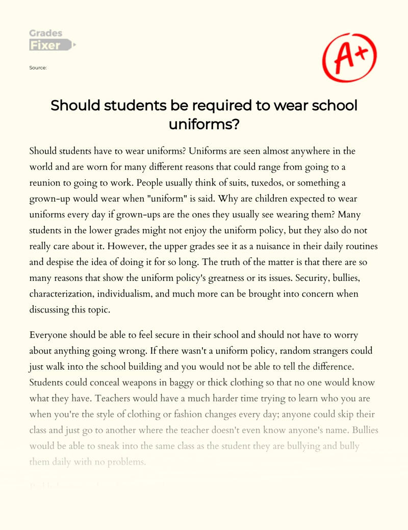 Issue of Wearing School Uniforms: Bullying of Students' Individuality Essay