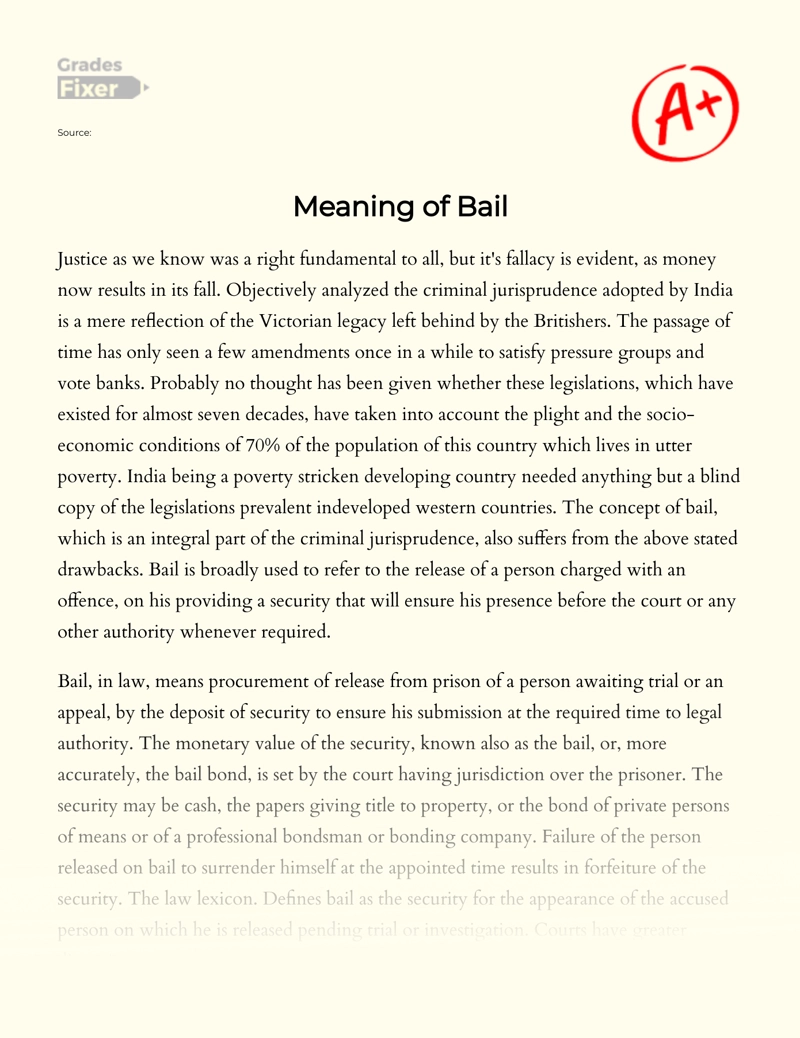 Meaning of Bail Essay