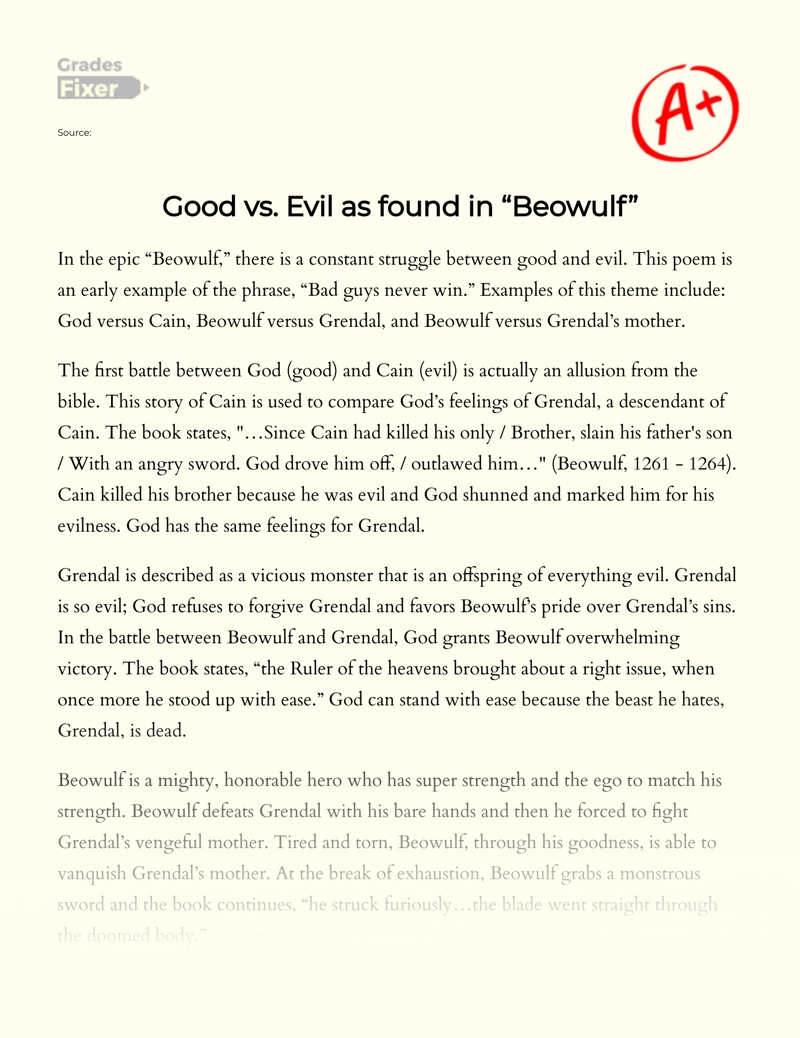 Good Vs. Evil as Found in "Beowulf" essay