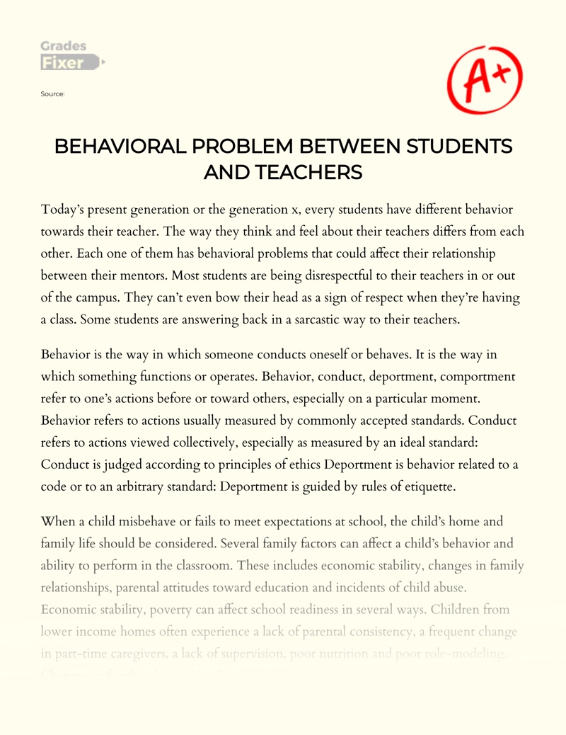 Behavioral Problem Between Students and Teachers essay