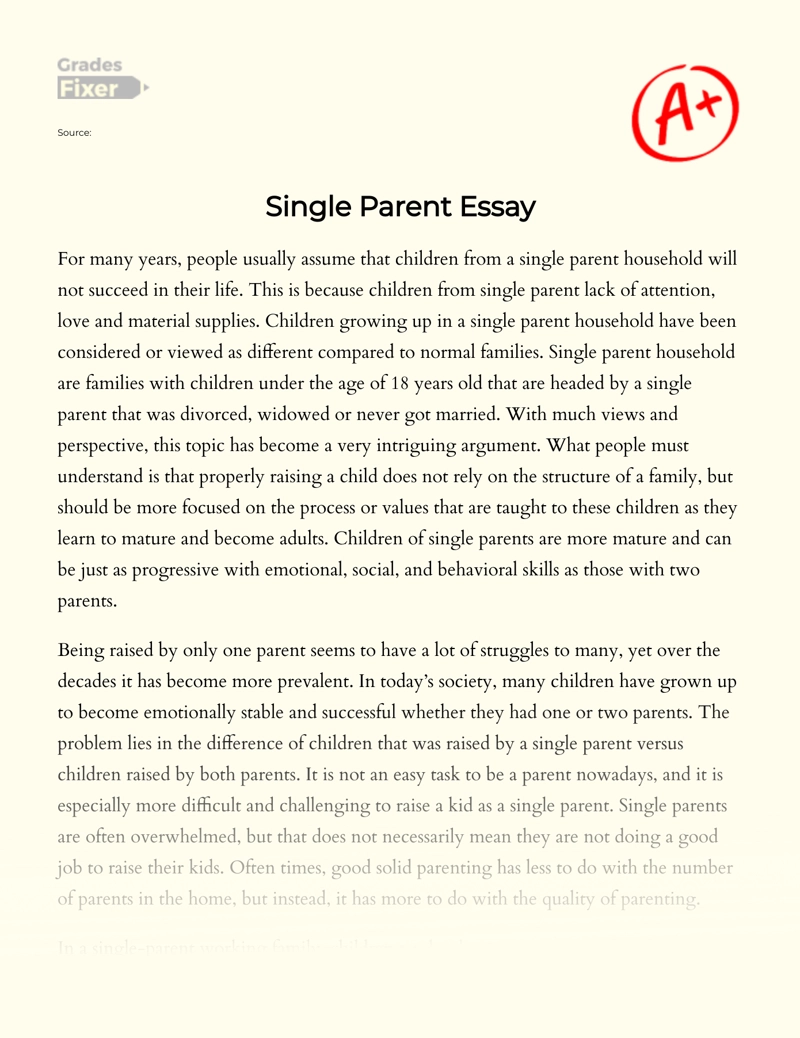 Children's Development with Single Parent Essay