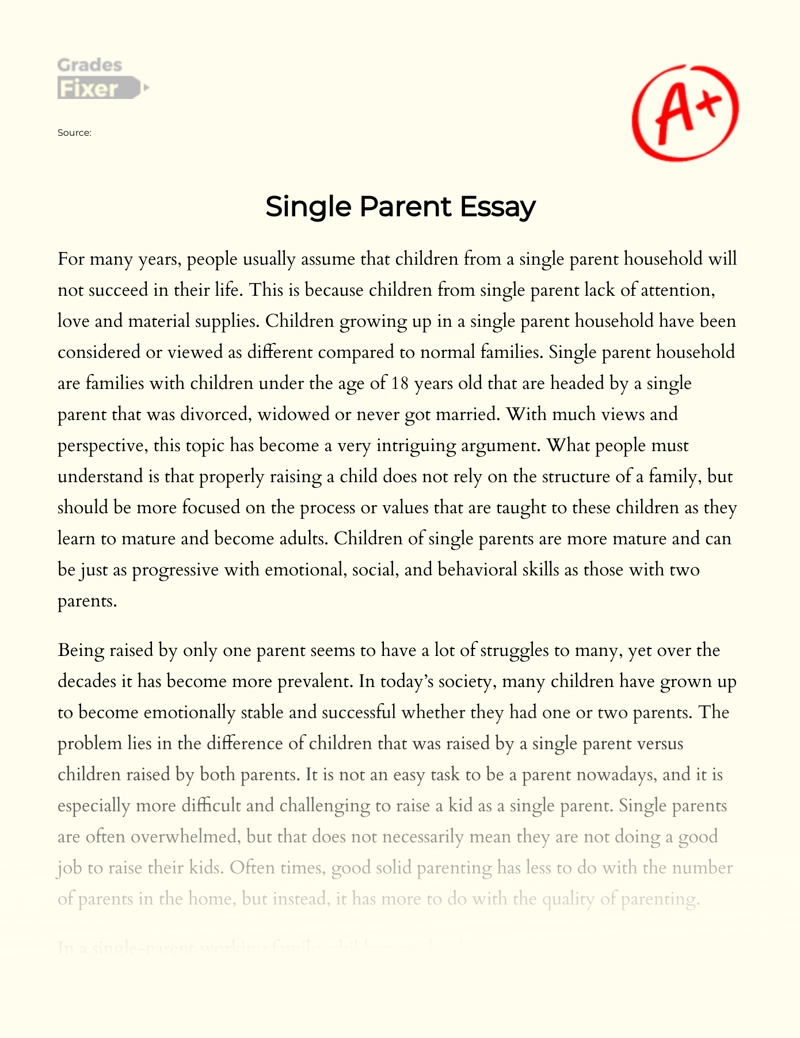 single parent mom essay