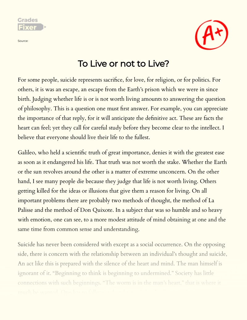The Dilemma of to Live Or not to Live essay