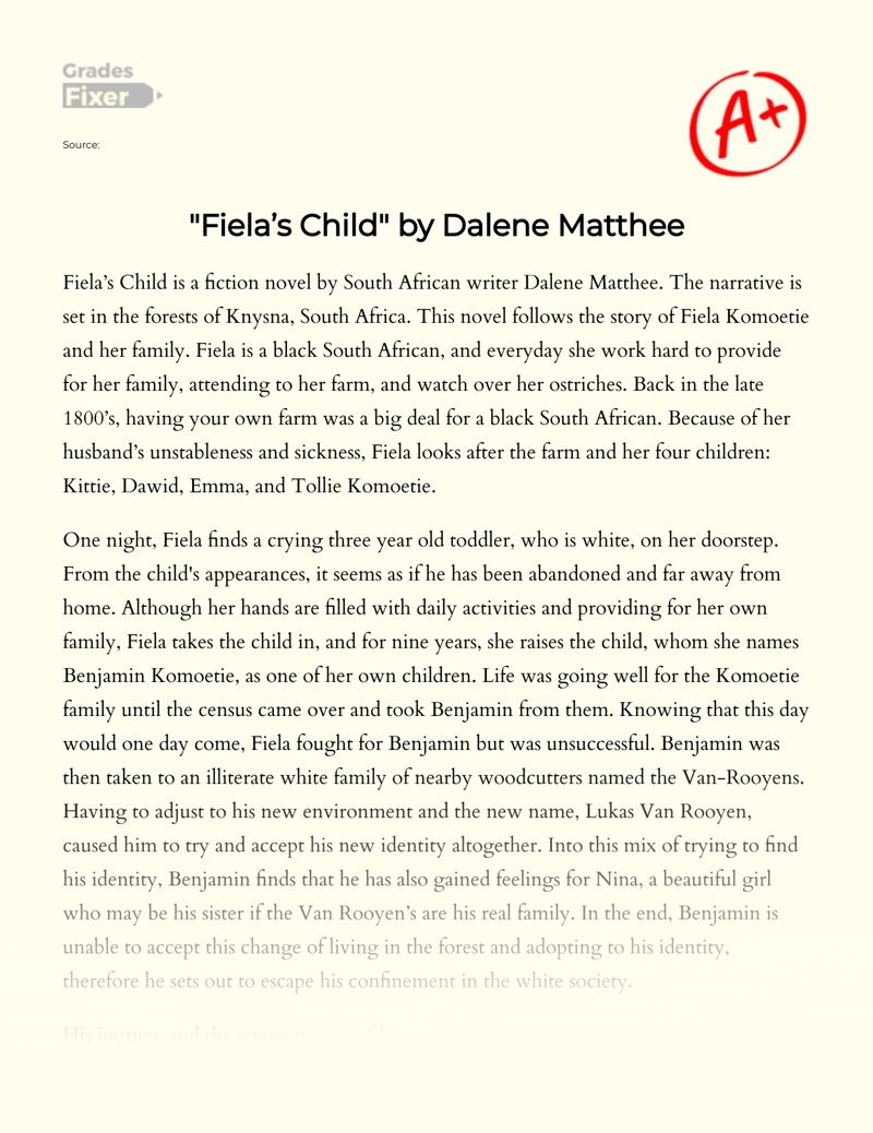 Review of "Fiela’s Child" by Dalene Matthee Essay