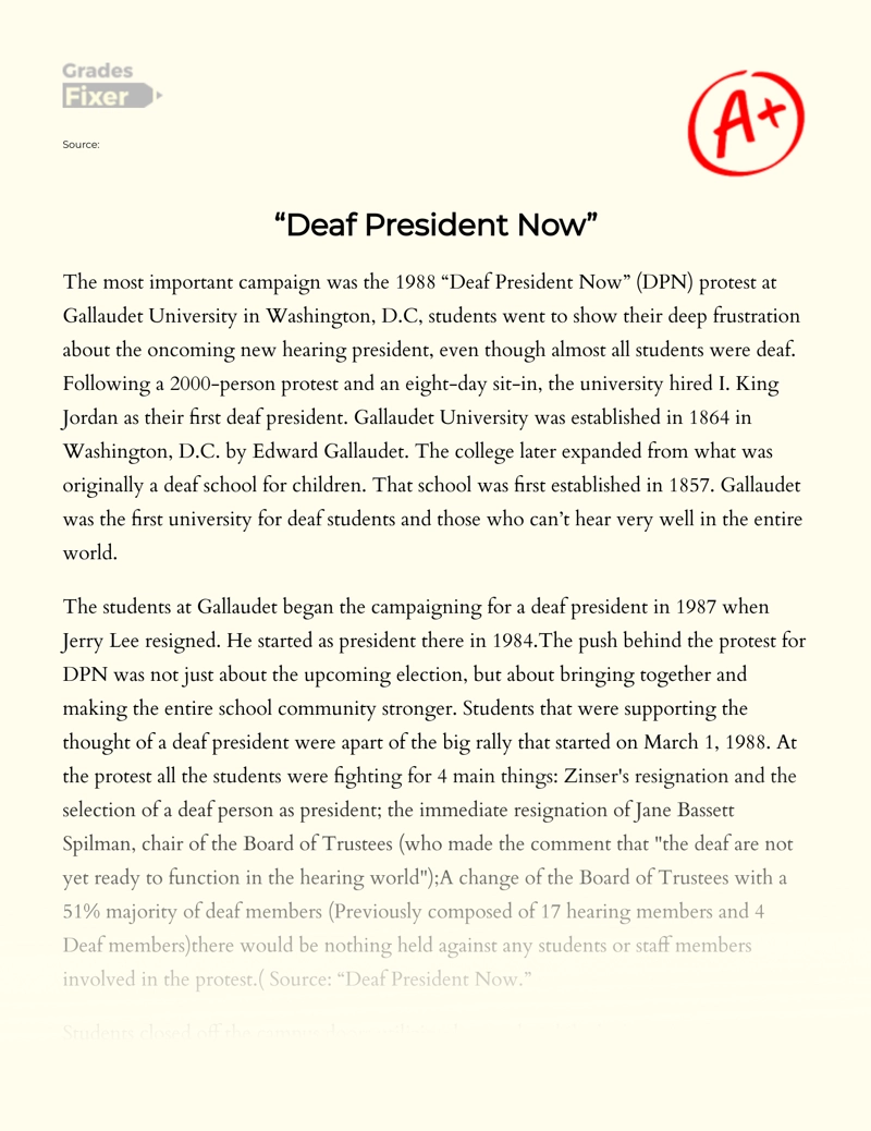 An Overview of "Deaf President Now" Campaign Essay