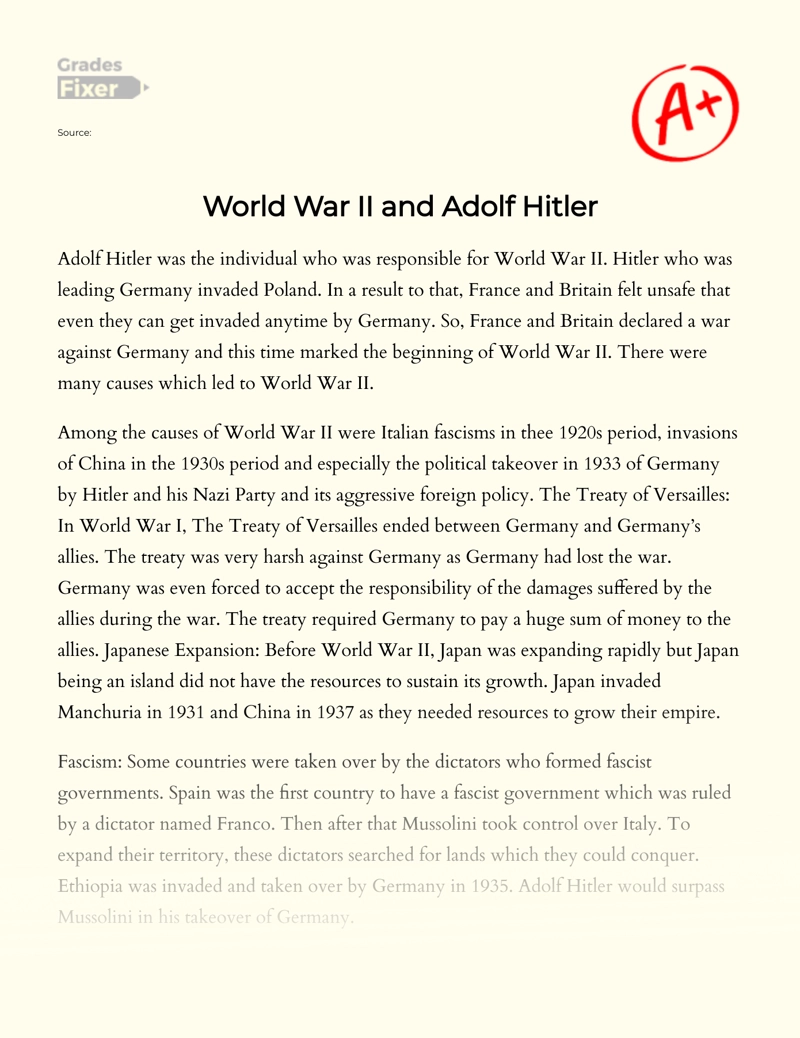 World War Ii and Adolf Hitler Essay