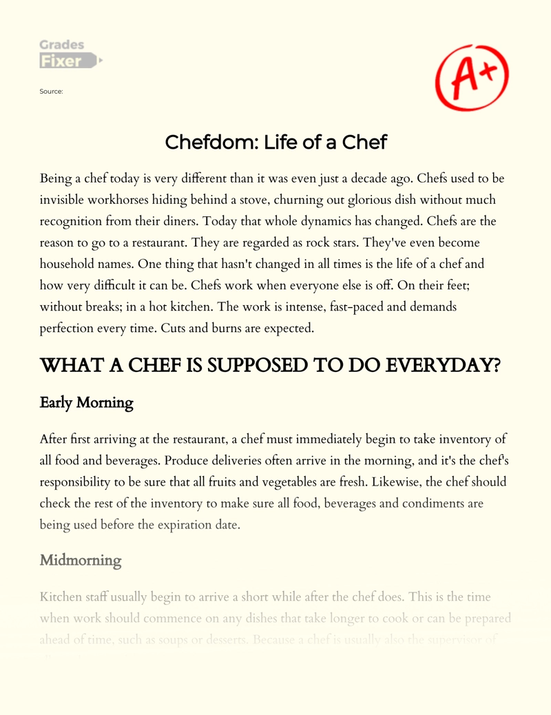 Career and Occupation: Being a Chef Essay