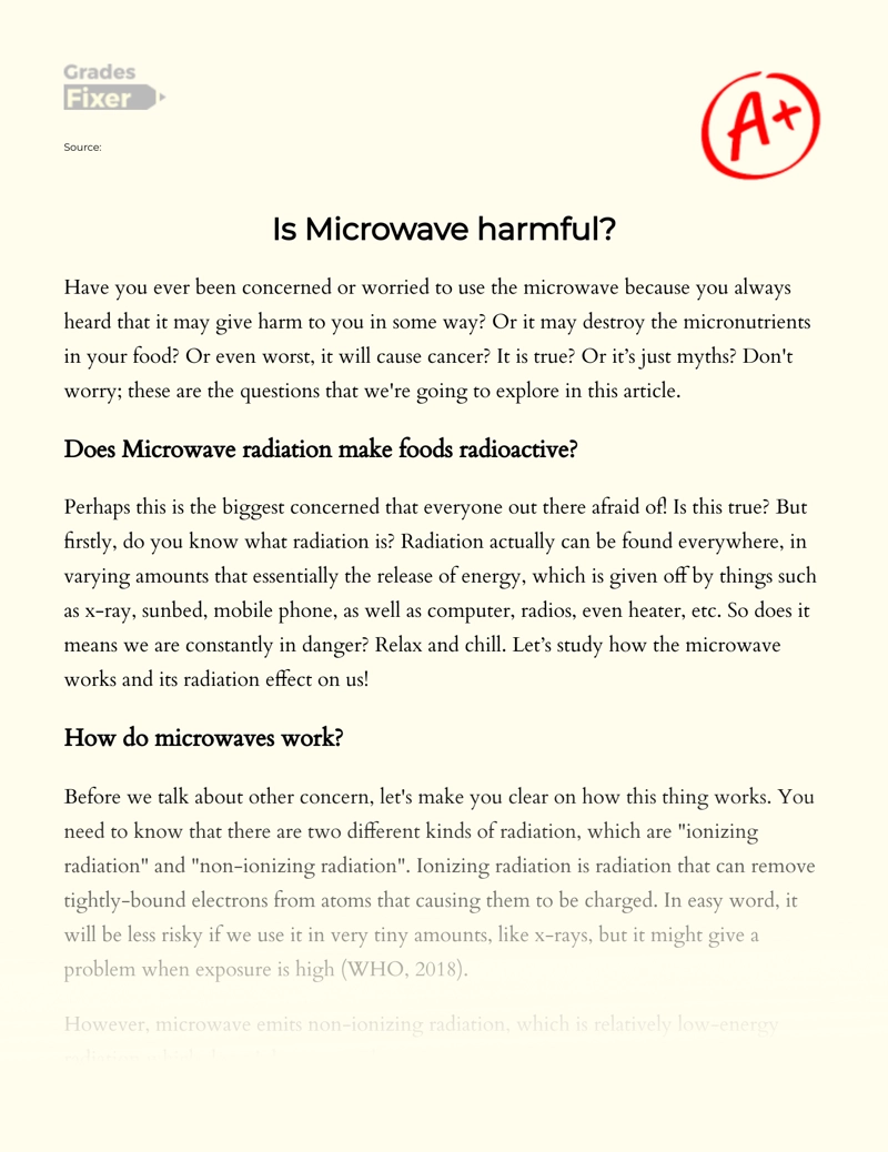 Discussion on Microwave and Its Harmful Effects Essay