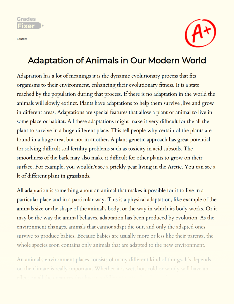 Adaptation of Animals in Our Modern World Essay