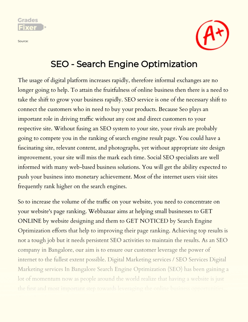 Seo - Search Engine Optimization Essay