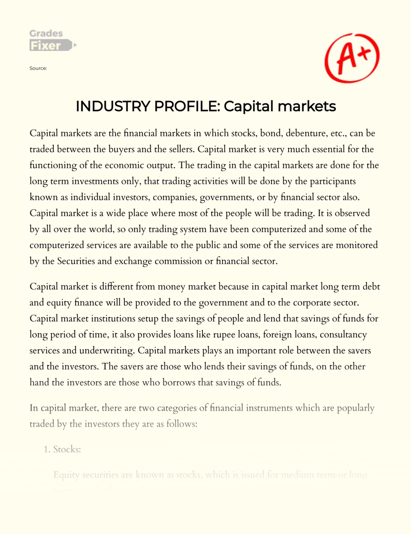 Industry Profile: Capital Markets Essay
