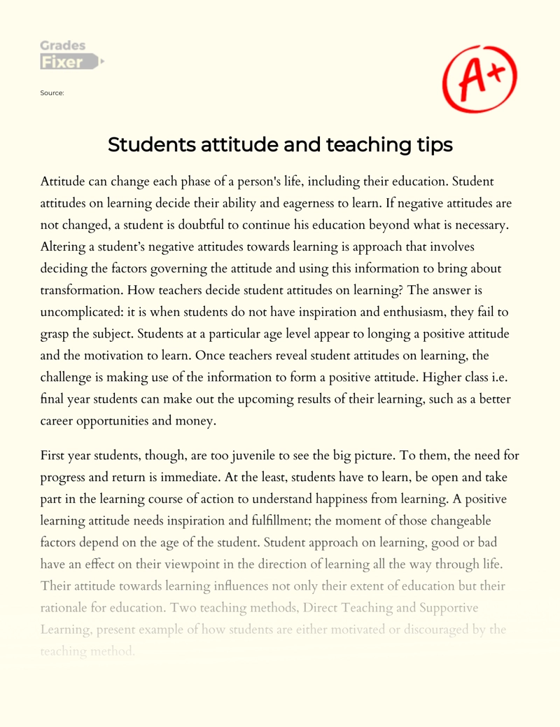 Students Attitude and Teaching Tips Essay