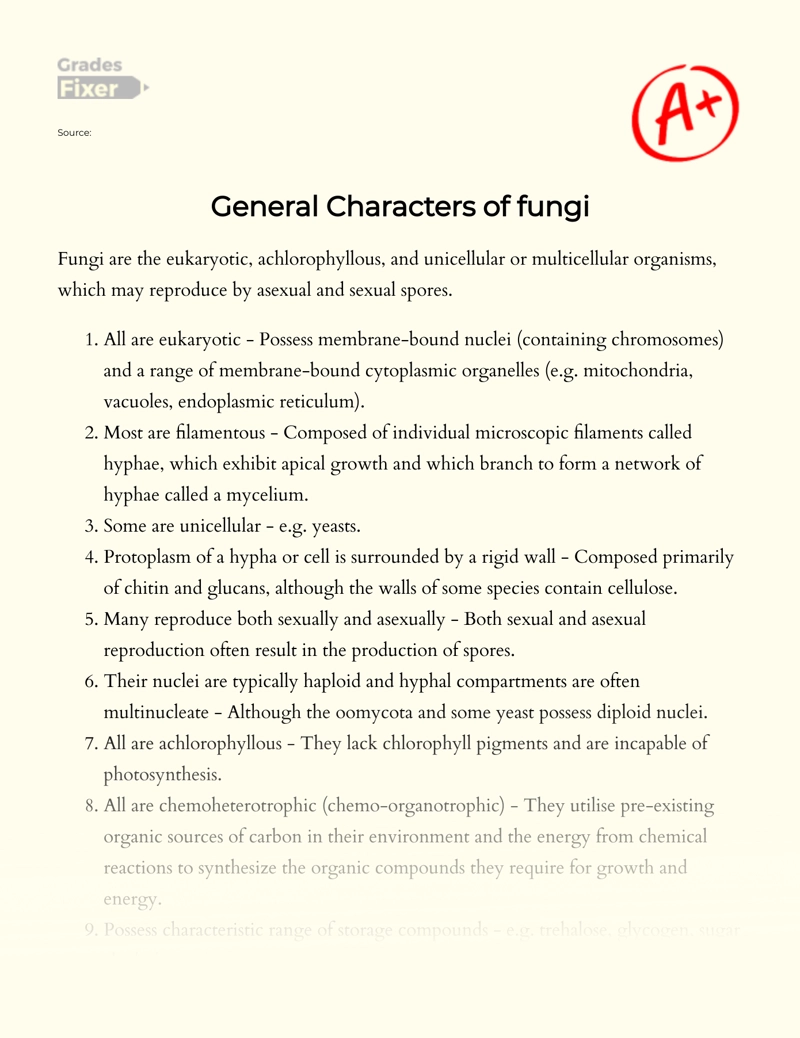 General Characters of Fungi Essay