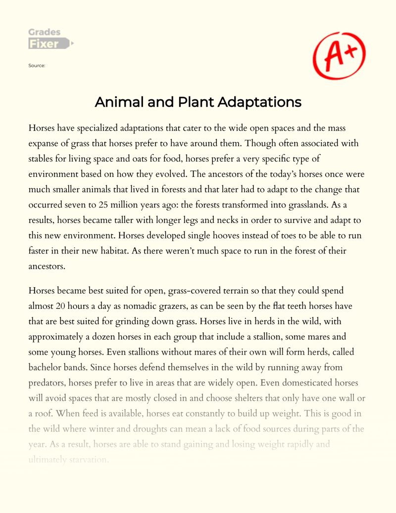 Animal and Plant Adaptations: [Essay Example], 783 words GradesFixer