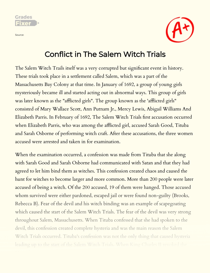 Conflict in The Salem Witch Trials essay