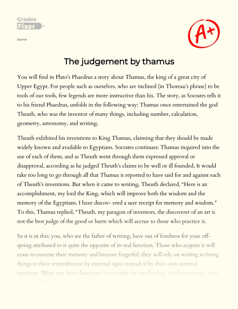 The Judgement by Thamus Essay