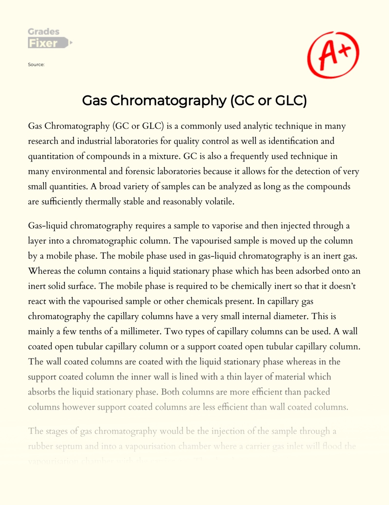 Gas Chromatography (gc Or Glc) Essay