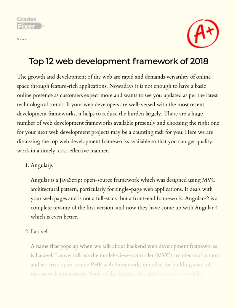 Top 12 Web Development Frameworks of 2018 Essay