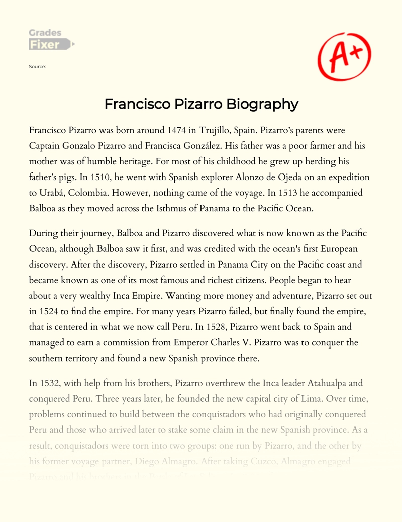 Francisco Pizarro Biography Essay