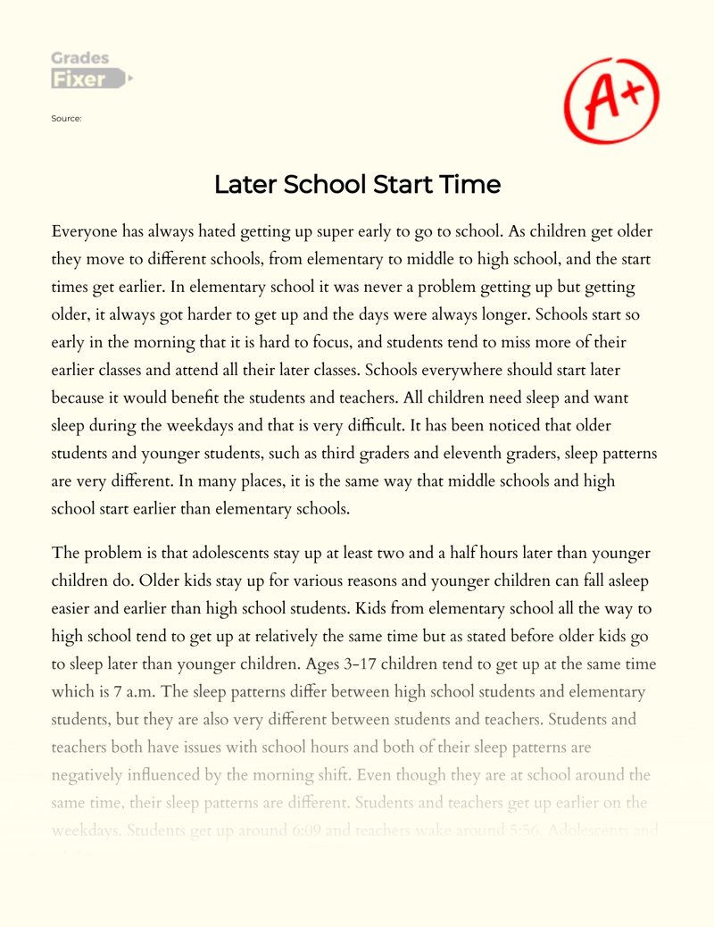 Why Should School Start Later: Argumentative Essay essay