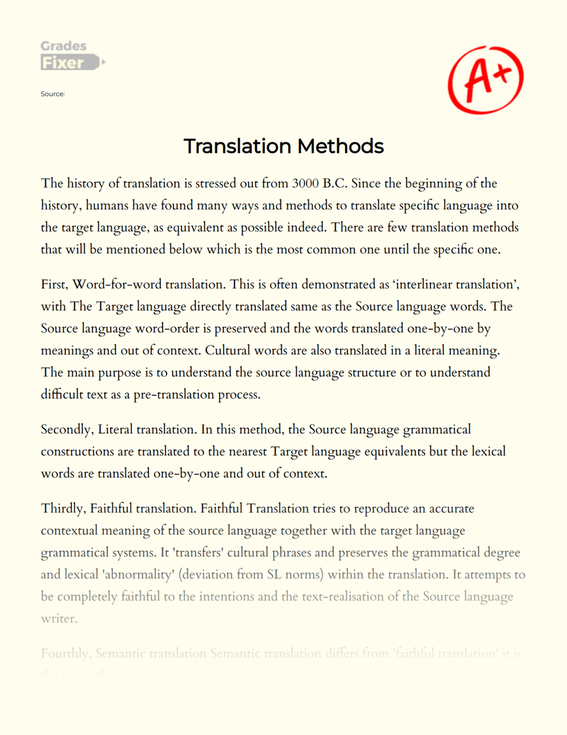 Translation Methods Essay