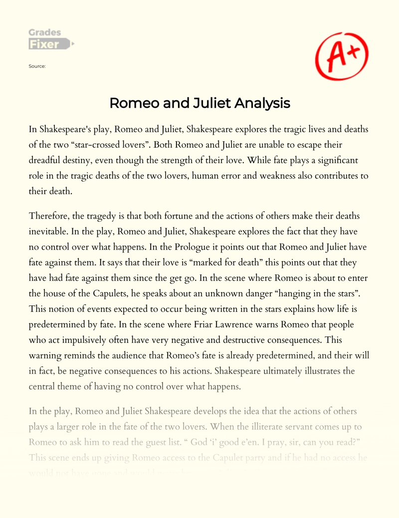 romeo and juliet essay examples