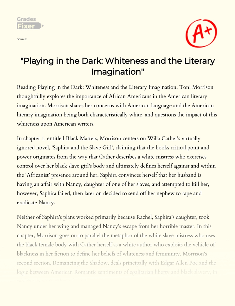 Review of "Playing in The Dark: Whiteness and The Literary Imagination" by Toni Morrison Essay