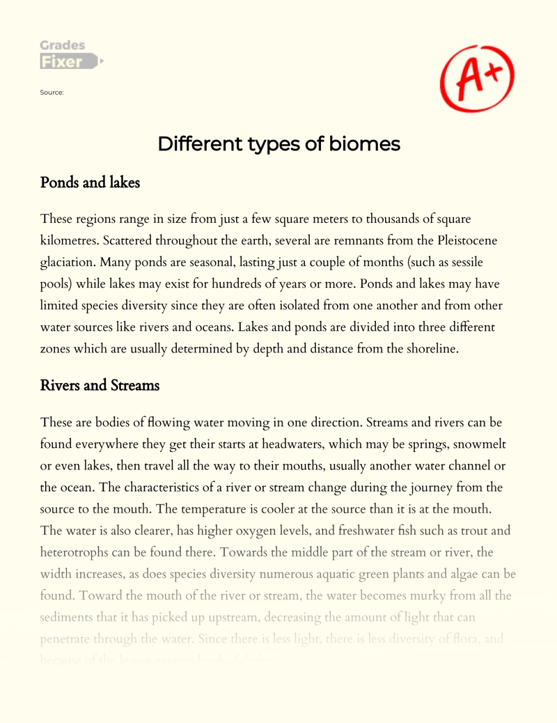 Different Types of Biomes Essay