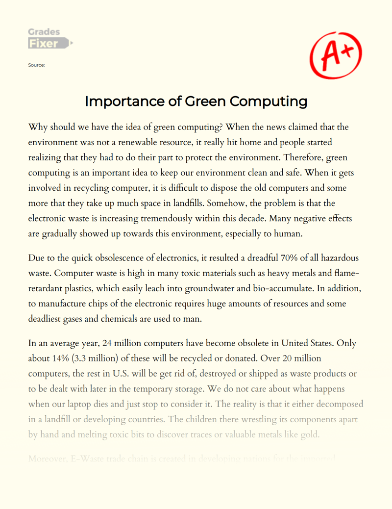 A Comprehensive Report on Green Computing, Its Applications and Effects Essay