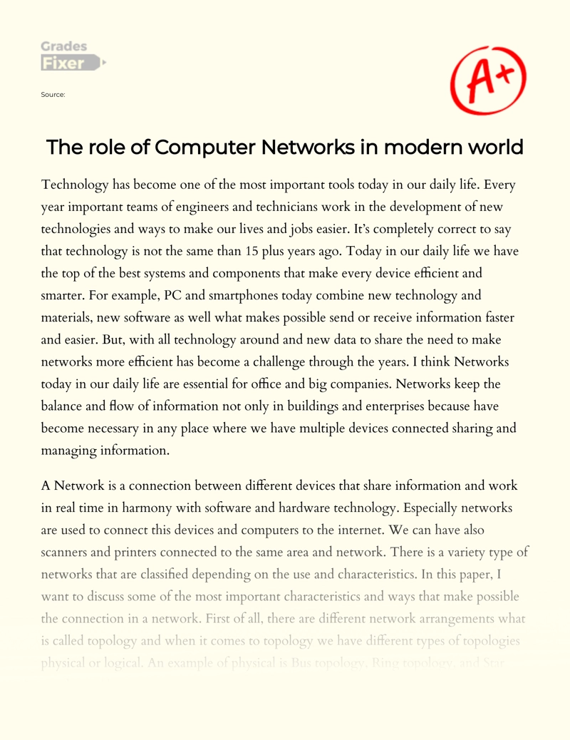 The Role of Computer Networks in Modern World essay