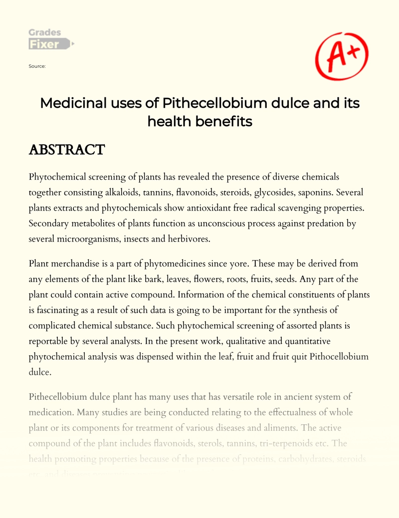 Medicinal Uses of Pithecellobium Dulce and Its Health Benefits Essay