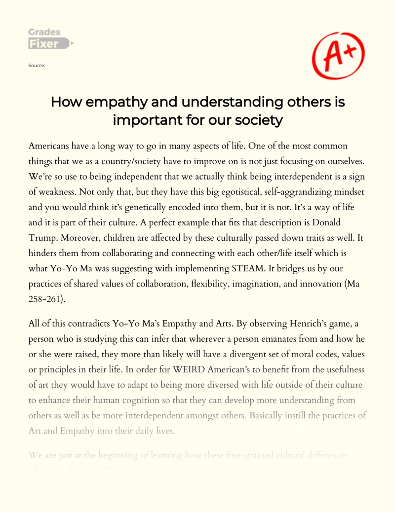 How Empathy and Understanding Others is Important for Our Society essay