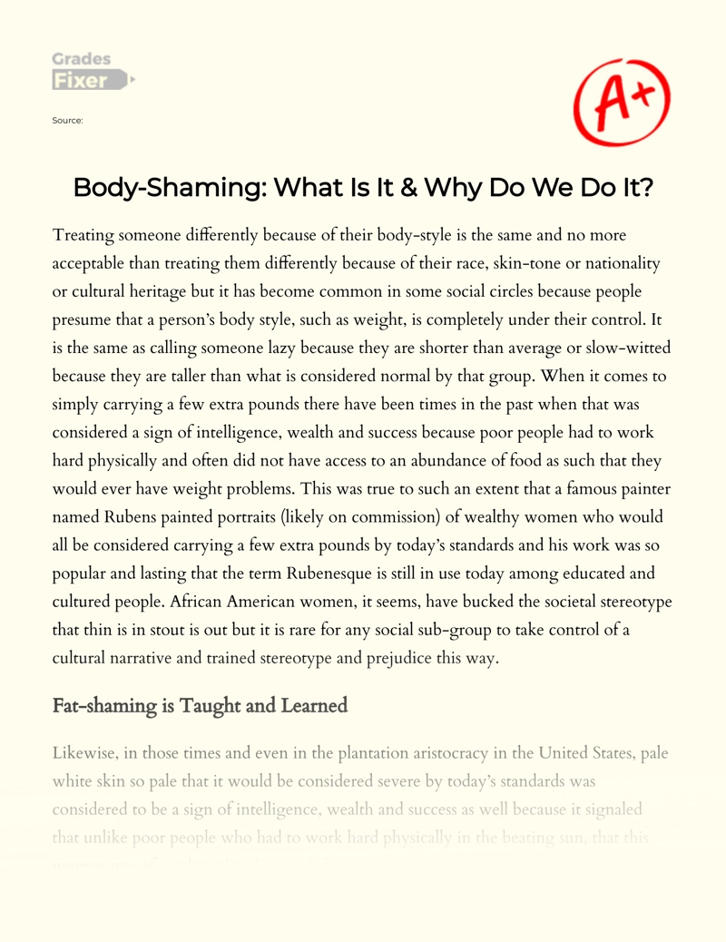 The Notion of Body-shaming and Its Causes Essay