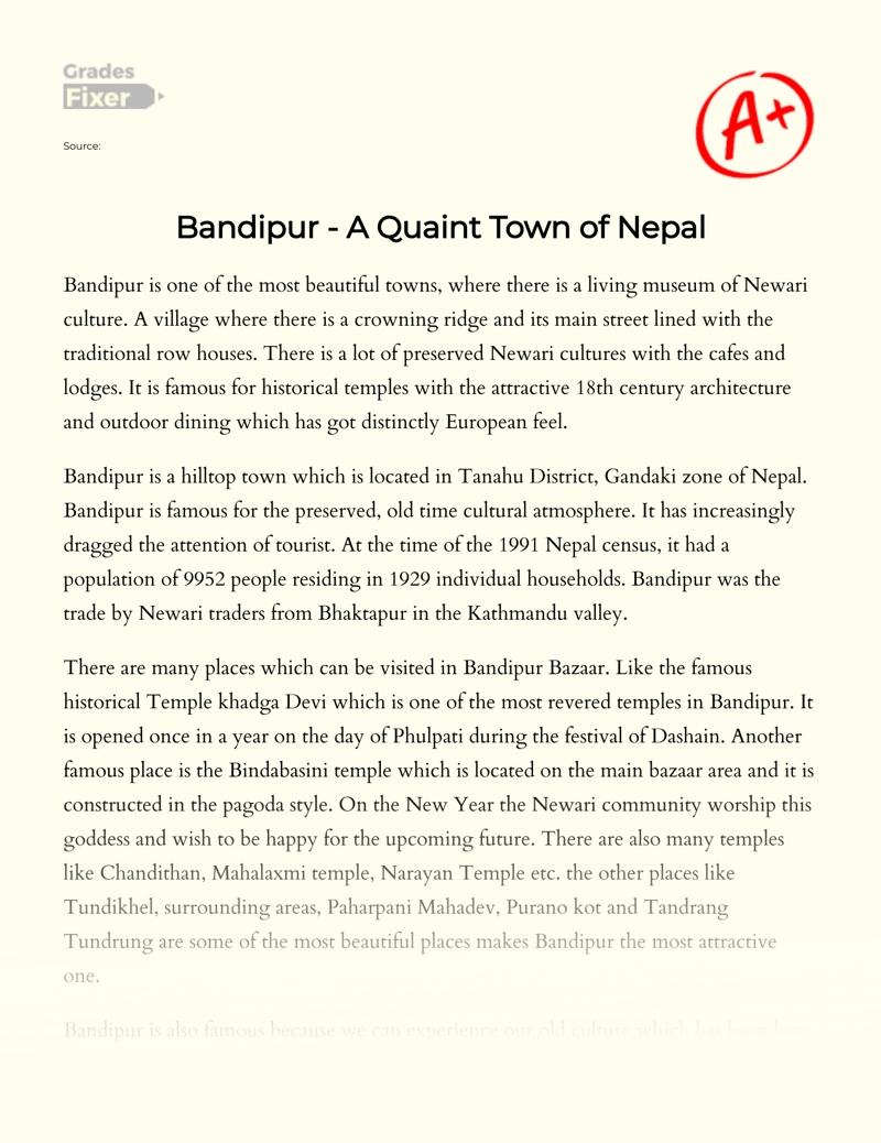 Bandipur - a Quaint Town of Nepal Essay
