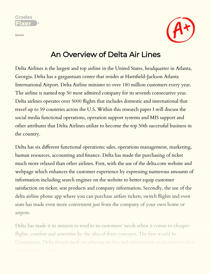 An Overview of Delta Air Lines essay