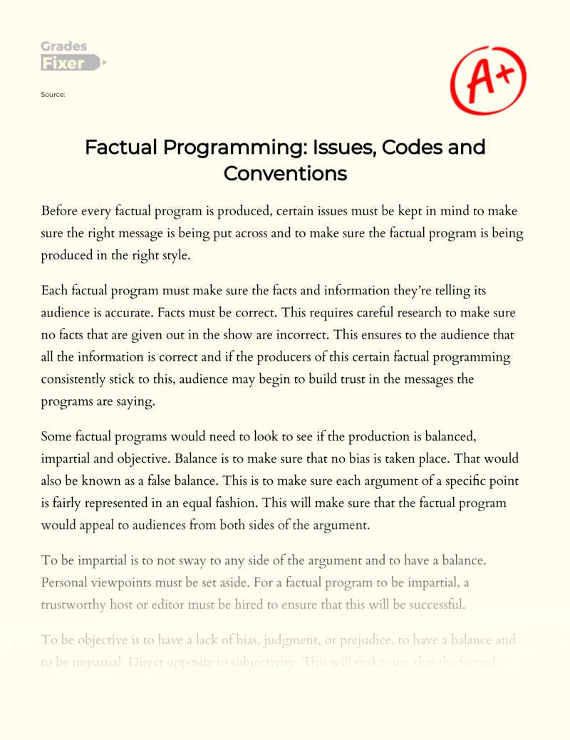 Factual Programming: Issues, Codes and Conventions  Essay