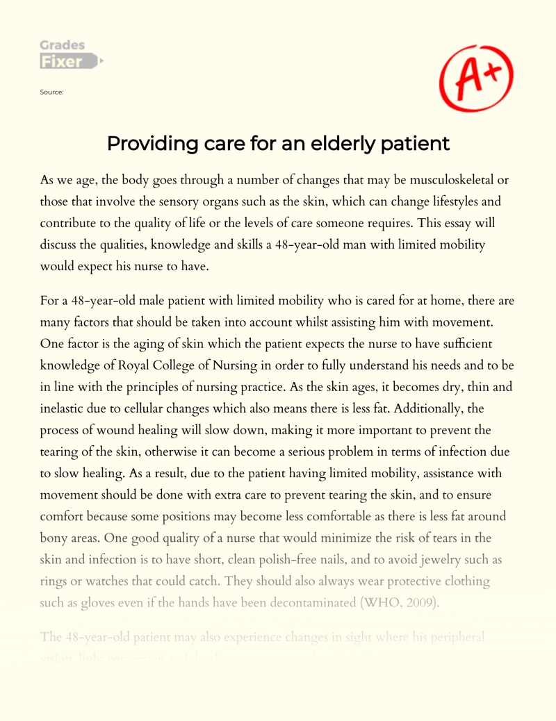 Providing Care for an Elderly Patient essay