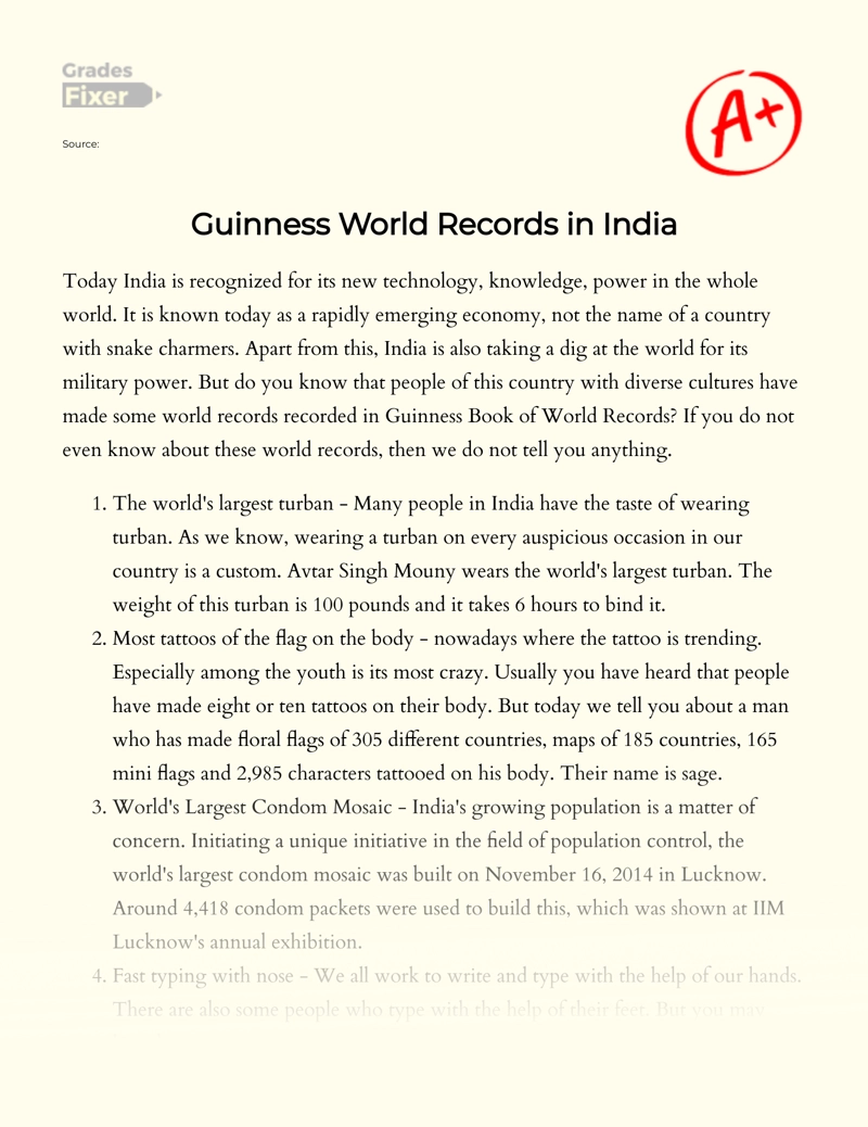 Guinness World Records in India Essay
