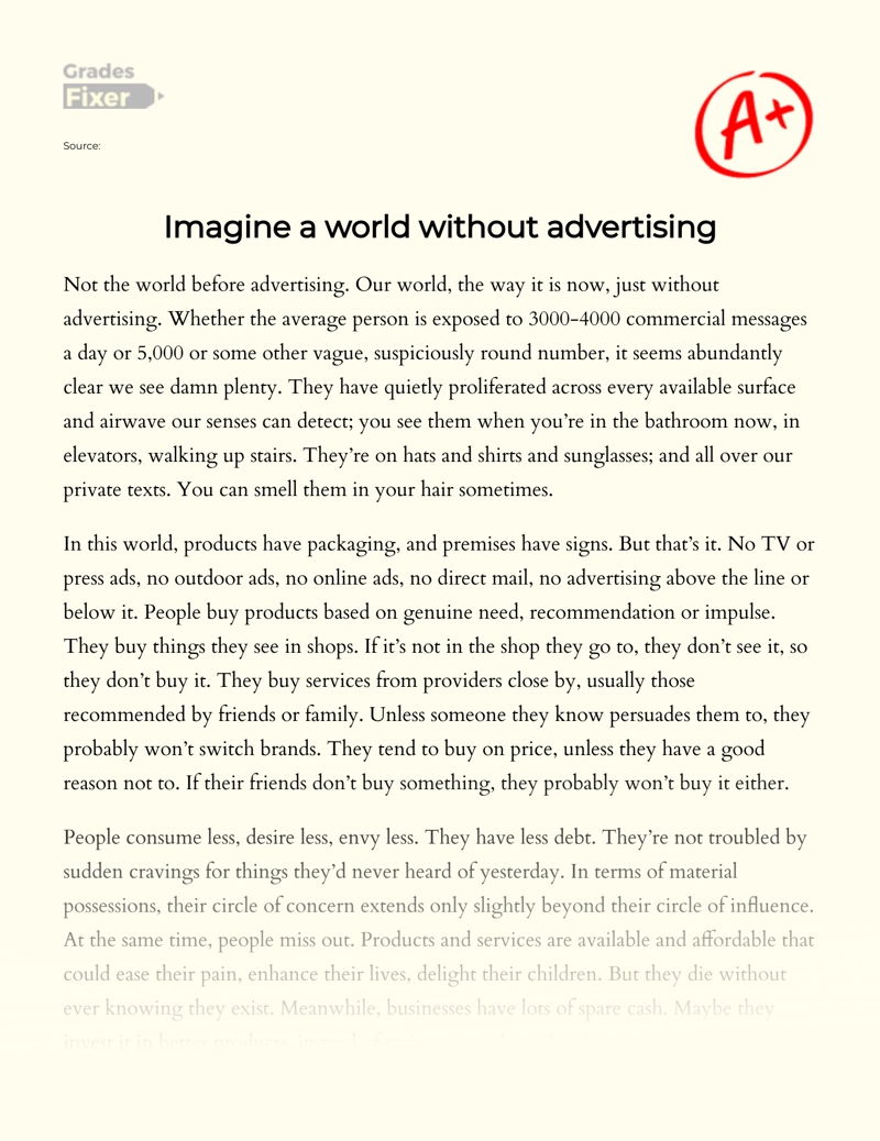Imagine a World Without Advertising Essay