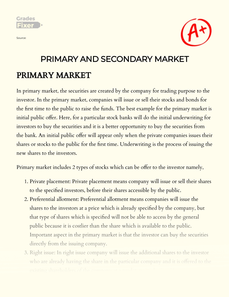 Primary and Secondary Market Essay